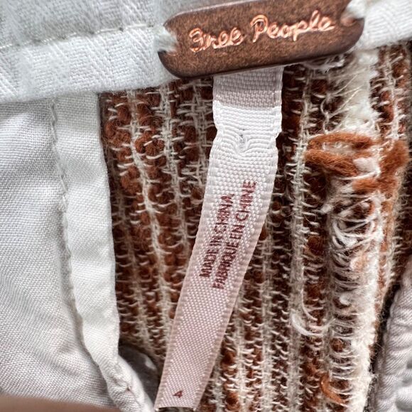 Free People Light At Sunrise Pants Women 4 Brown White Cotton Crop Resort Boho - Picture 14 of 15